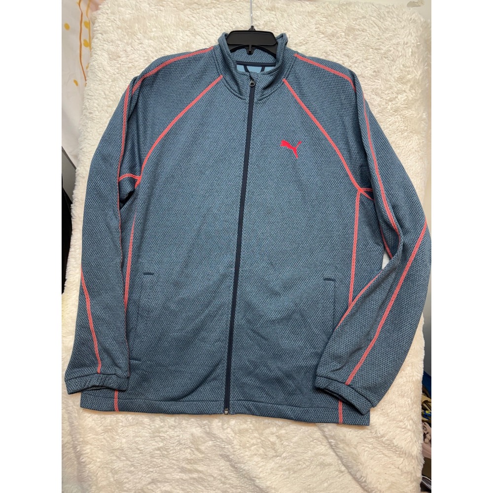 Puma Track Jacket Mens L Blue Warm Cell Contrast Stitching Excellent